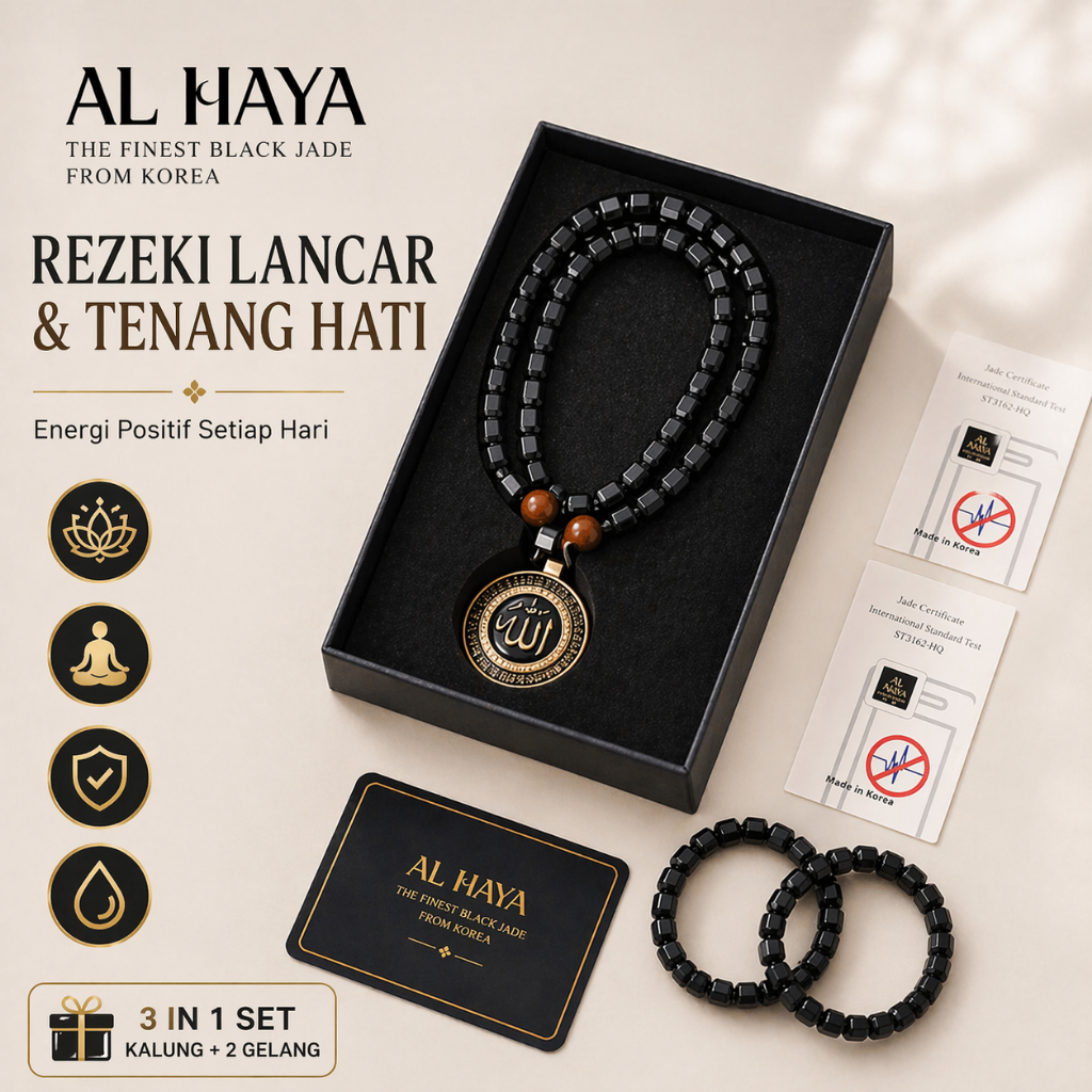 AL HAYA Black Jade Korea 3 in 1 - Kalung & Gelang Kesehatan Premium