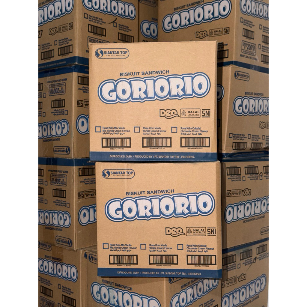 GORIORIO 1 DUS ISI 10x20pak BISKUIT KUE WAFER SANDWICH KRIM VANILA COKLAT POPCORN CARAMEL SUS KUE SO