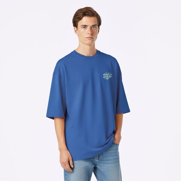 BENHILL Oversized T-shirt Premium Cotton Kaos Pria Graphic Lengan Pendek Nyaman  Blue A774