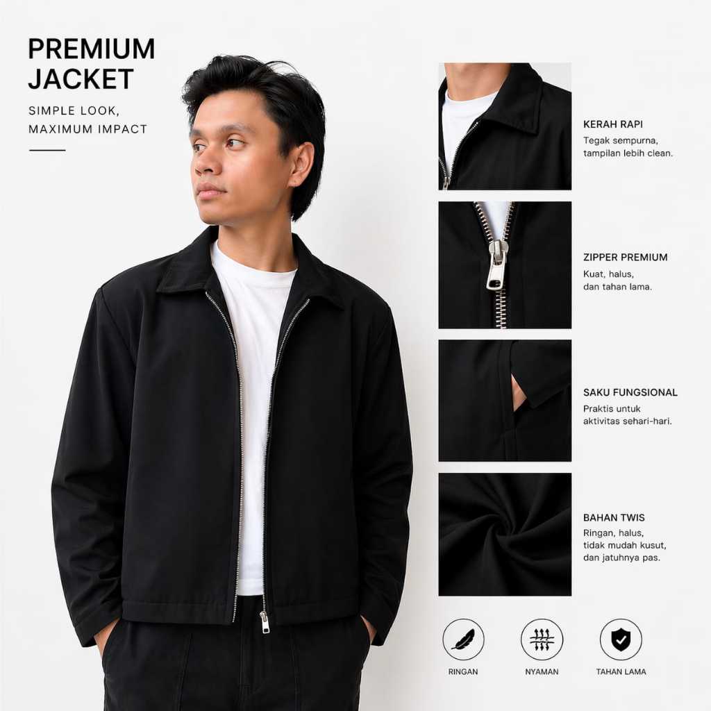 Benxrush - Work Jacket Boxy - Jaket Kerja Boxy Hitam Polos