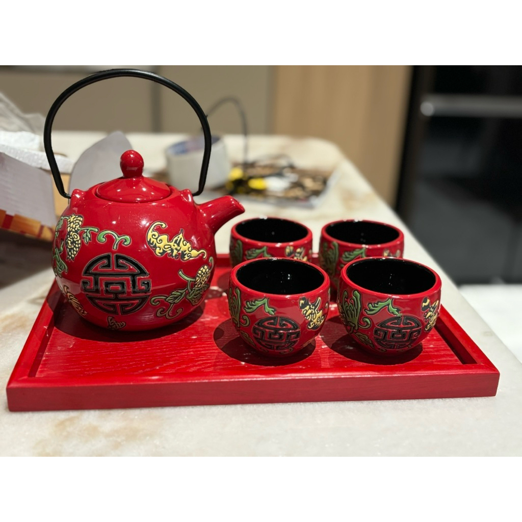 teko shuang xi keramik tea set premium wedding sangjit tingjing paitu hee ceret / chinese wedding te