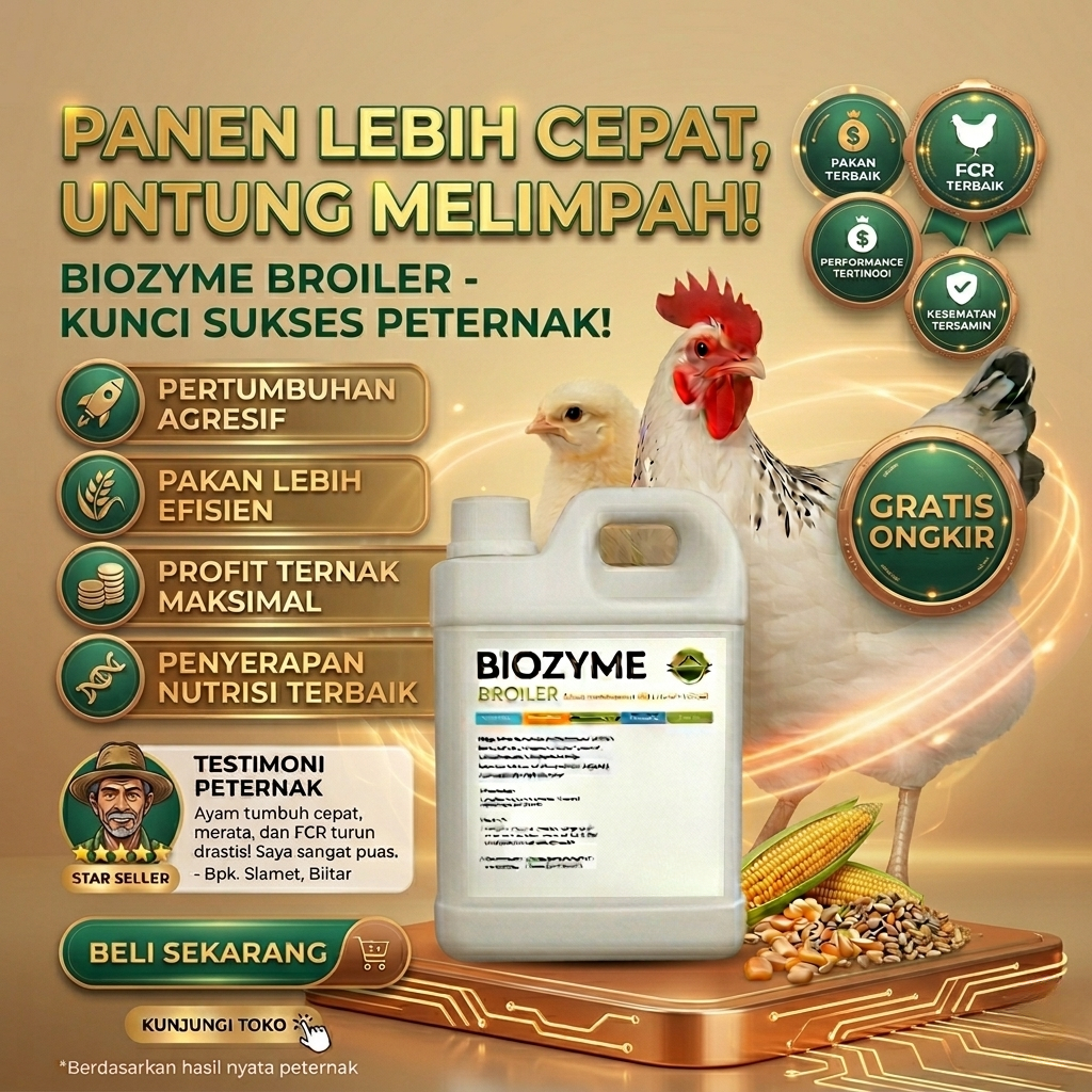 1 Botol Biozyme Broiler Vitamin Pemacu Pertumbuhan Ayam Bebek Pedaging Kurangi Angka Kematian