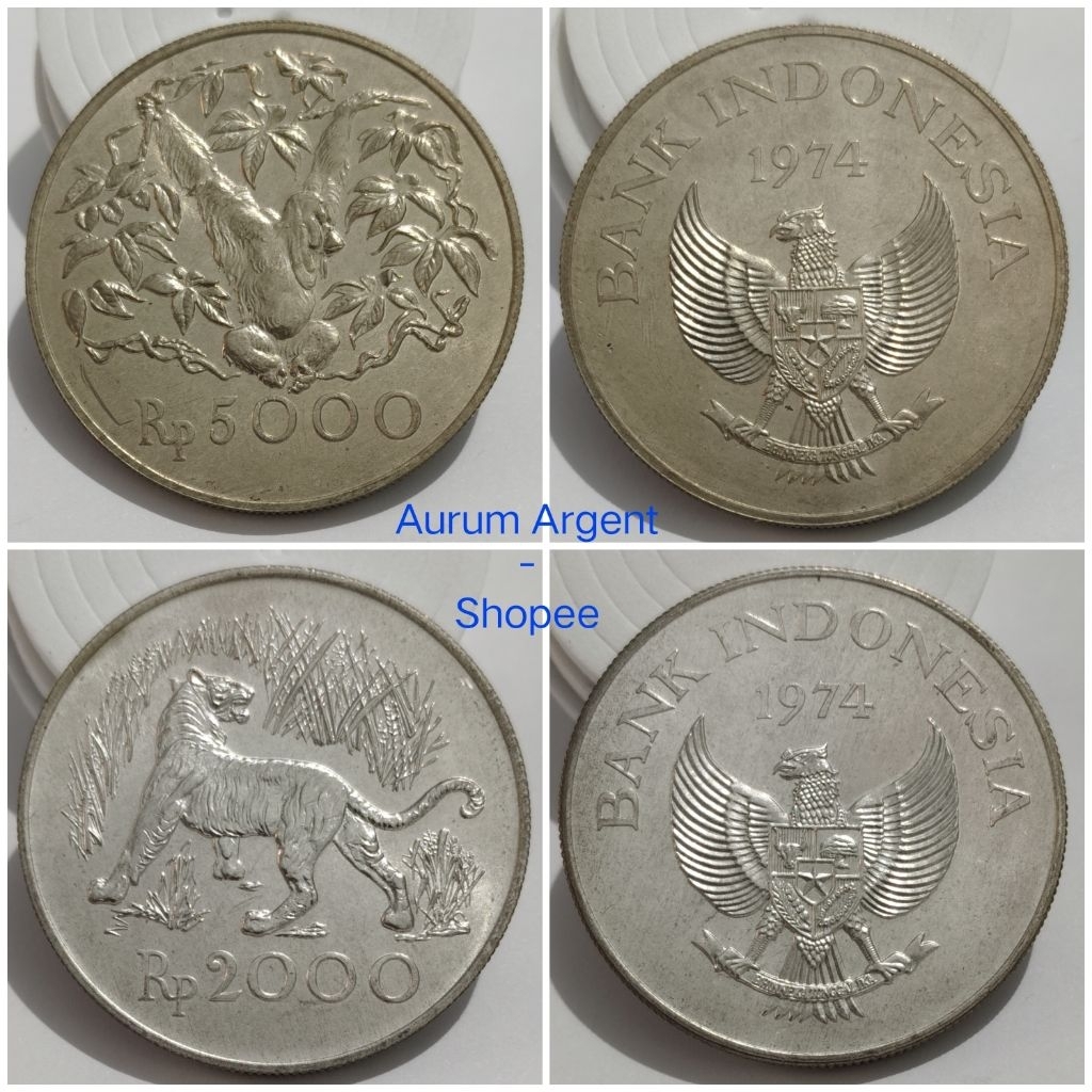 K.67S-- 2 PC KOIN PERAK KUNO ASLI SET WWF COMMORATIVE  ORANG UTAN DAN MACAN TH 1974 -- SILVER COIN -