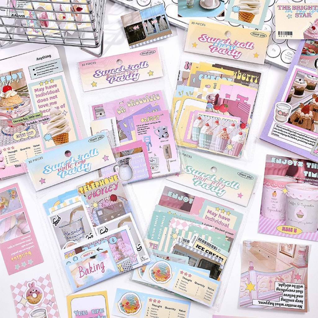 30 lembar Sweet Roll Series Sticker Scrapbook DIY Journal