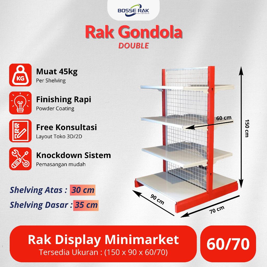 Rak Gondola Double T150/ Rak Toko Murah/Rak minimarket