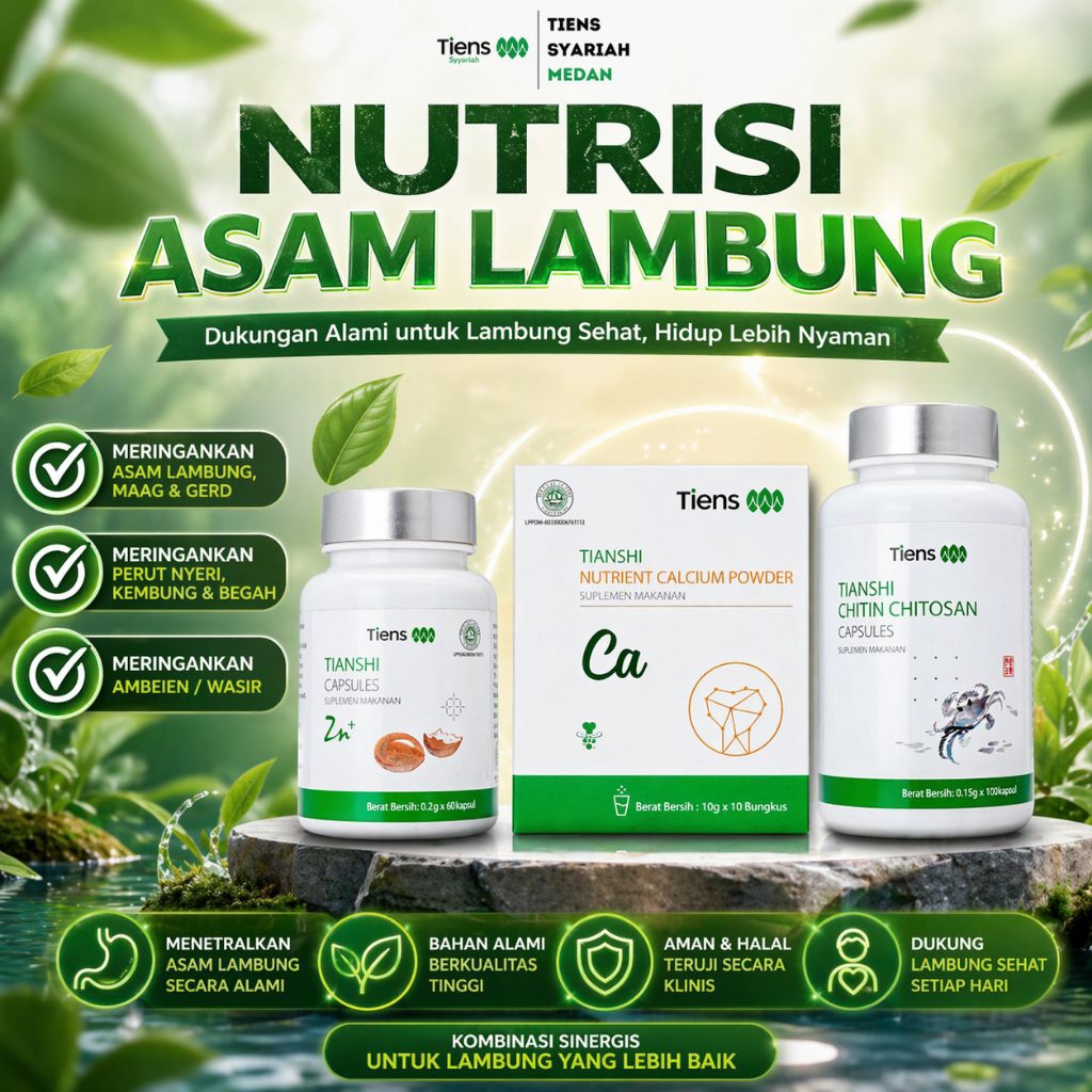 Paket Komplit GERD Anxiety Maag | Calsium Murni Tiens + Chitosan + Zinc