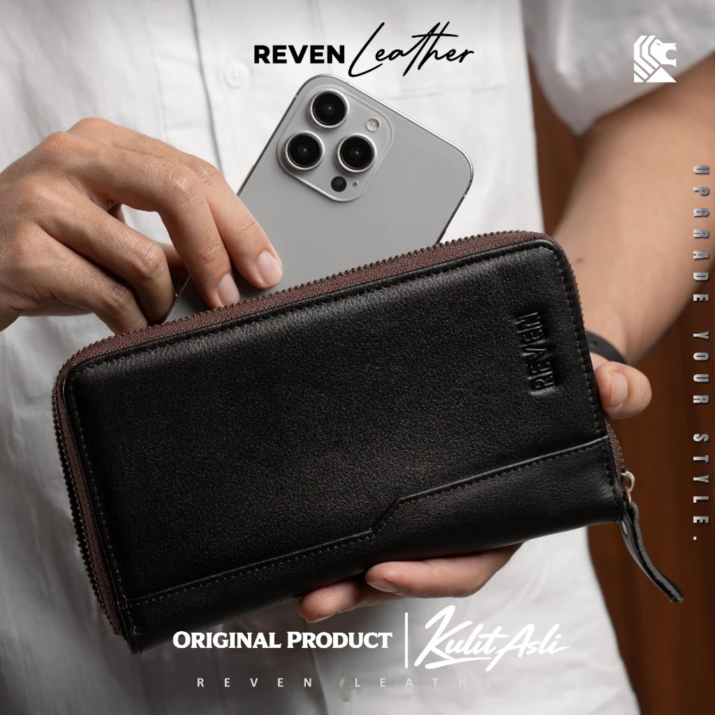 Dompet Panjang Mini Pouch Handbag Pria Kulit Sapi Asli Reven Rama Hand Bag Premium Original Branded