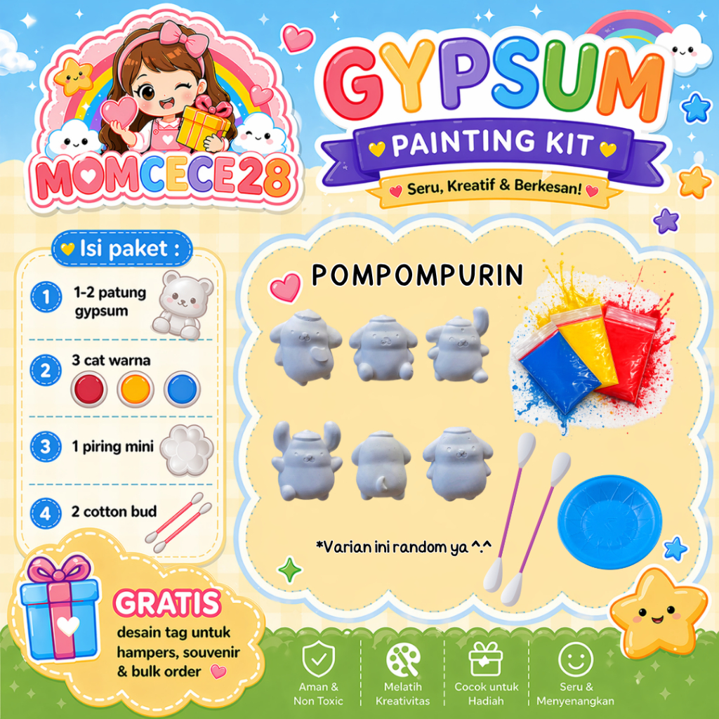 (TEMA POMPOM) GYPSUM MEWARNAI ANAK | MELUKIS GYPSUM | MEWARNAI GYPSUM | GYPFUN | MAINAN EDUKATIF | S