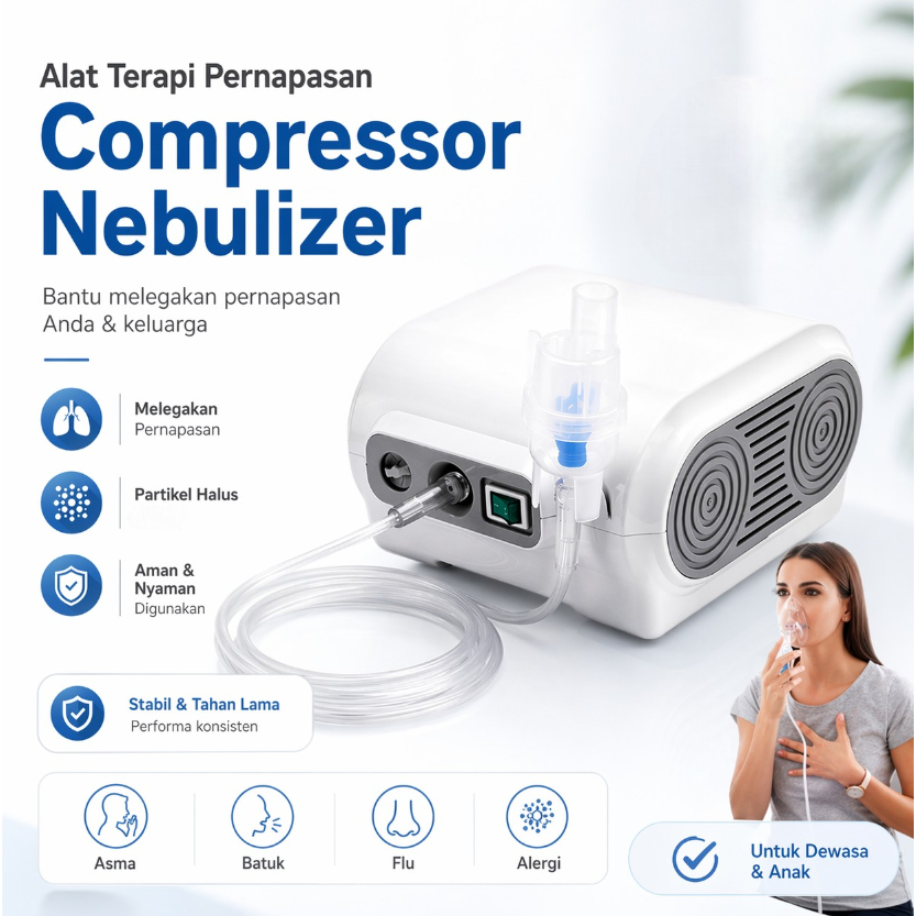 Nebulizer Compressor Alat Terapi Uap Pernafasan Batuk Pilek Asma Bayi Anak CNB-69021