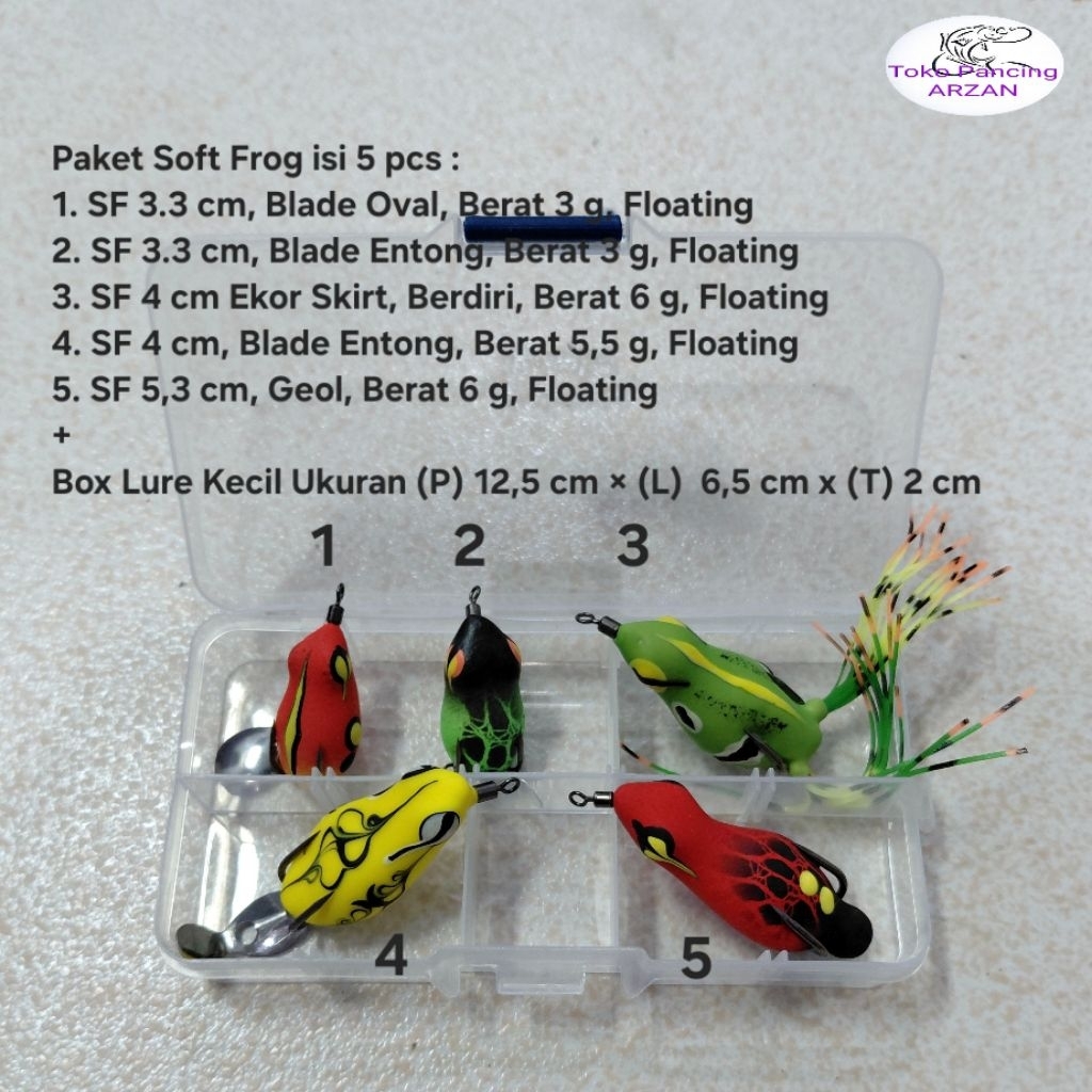 Paket Soft Frog Ekonomis isi 5 pcs + Box Lure