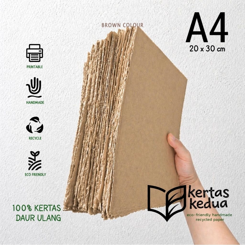 Kertas daur ulang A4 warna BROWN / handmade/ bisa print/ recycled paper