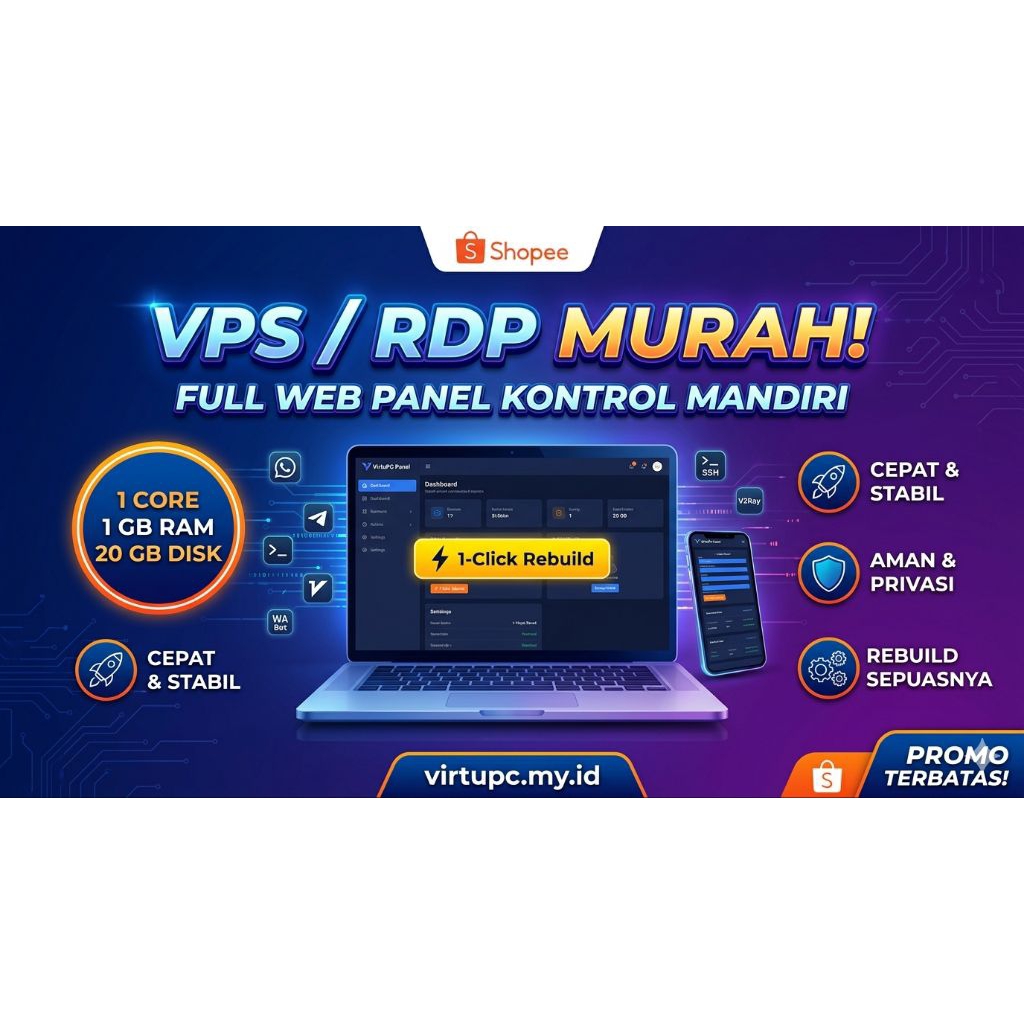 VPS RDP Murah 1GB RAM 1 Core + Web Panel Rebuild Sendiri | Ubuntu Debian Linux