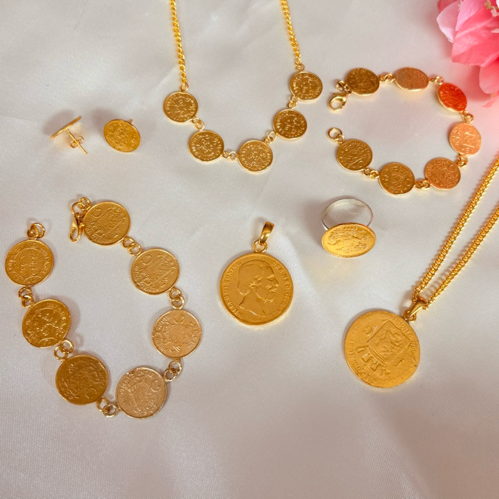 Set Perhiasan Kalung Koin / Gelang Koin / Anting Koin lapis emas
