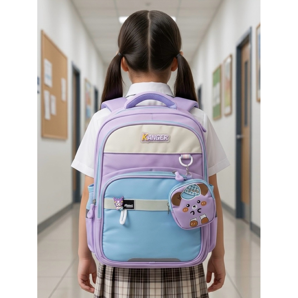 Tas Ransel Anak Perempuan Premium Kanger Series Pastel Ungu Biru Multifungsi Anti Air Bonus Pouch Ko