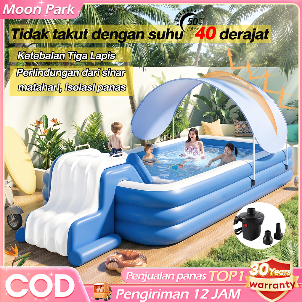 BEIGE Kolam Renang Anak Jumbo 3 Ring Kanopi Anti Bocor Tebal Inflatable Portable Aman Untuk Anak & D