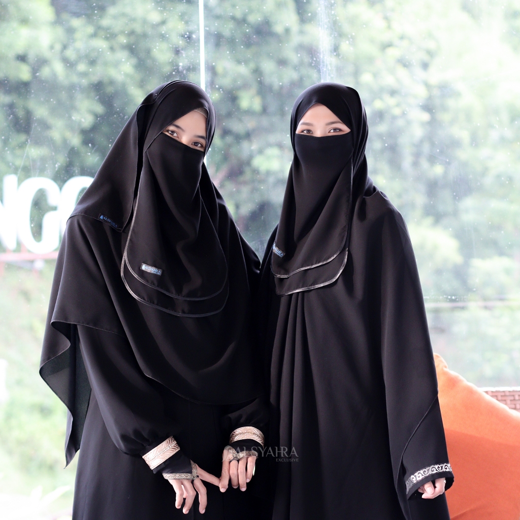 Alsyahra Exclusive Cadar Tali Ikhfa 2 layer Sifon Silk Jetblack Arab