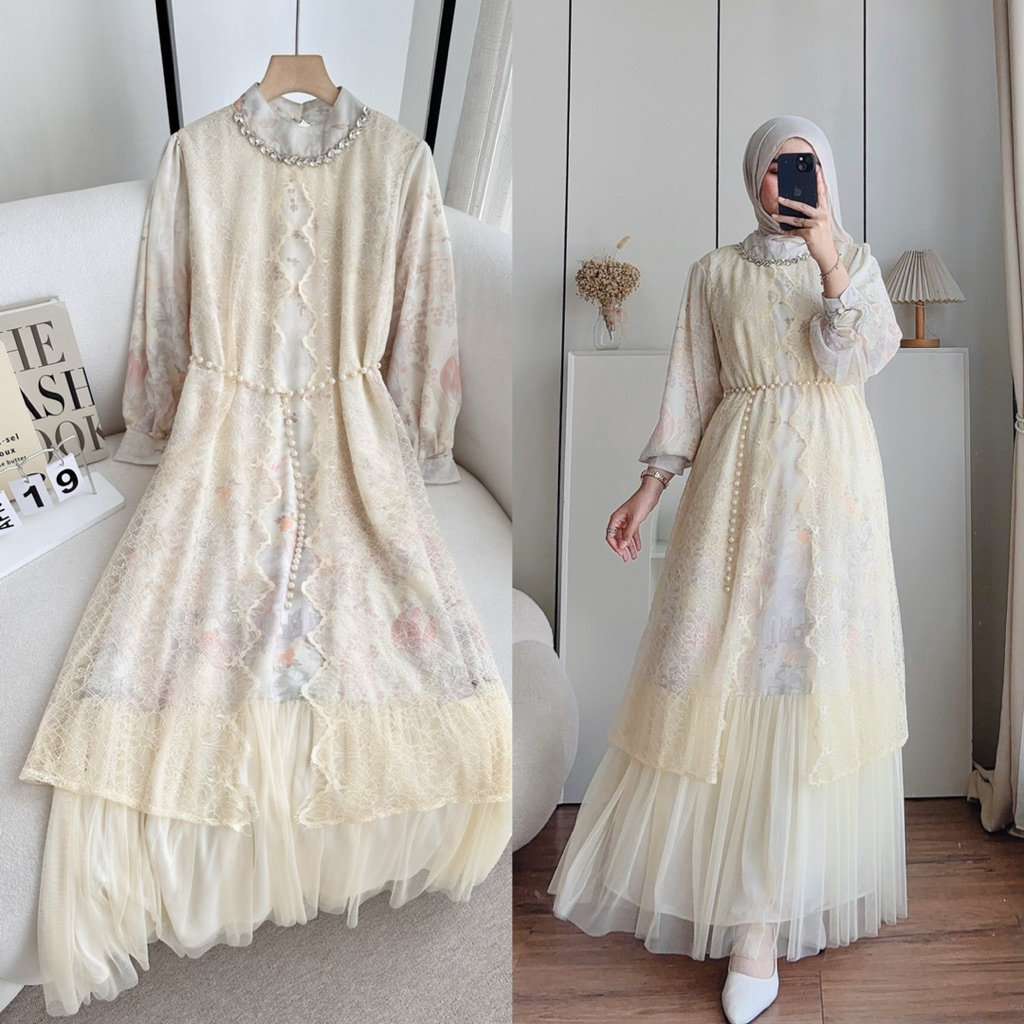 CANDY LADY Almena Cardy Tile Maxi / Gamis Motif Wanita Terbaru Dress Brukat Kondangan Bestseller