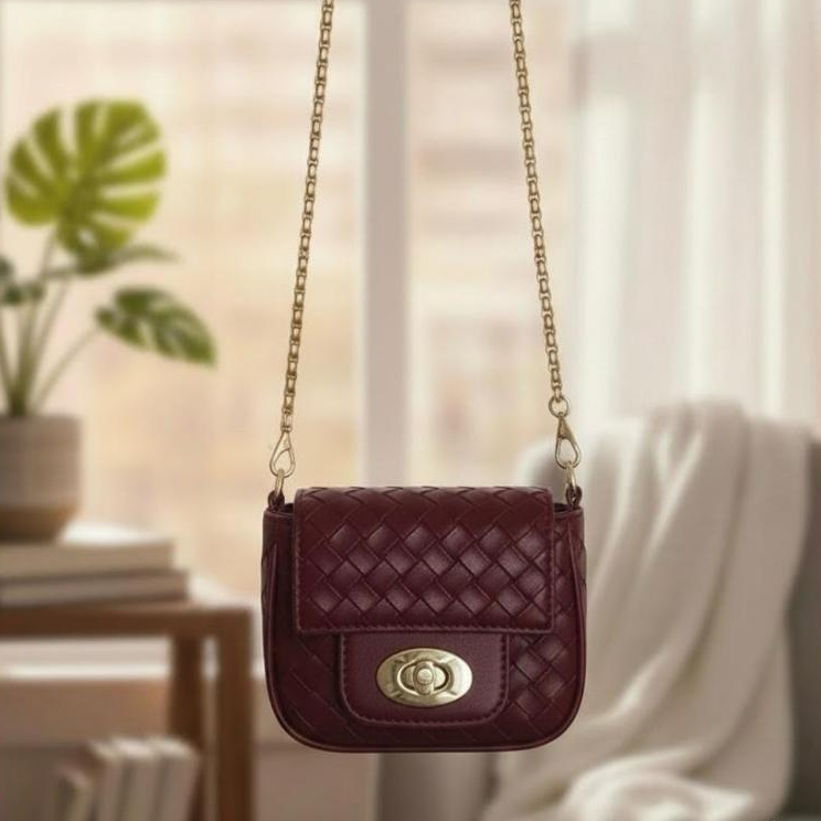 Tas Slempang Koin Mini Tas Wanita Kulit PU Anyam Tikar Wanita