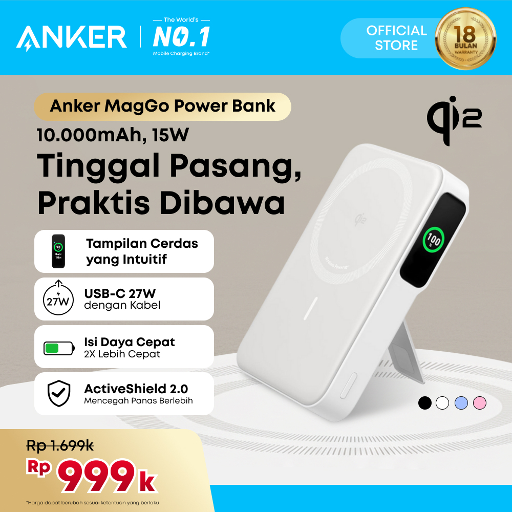 Powerbank Anker Maggo 10000 mAh Wireless MagSafe Magnetic Qi2 15W stand TYPE C PD - A1654