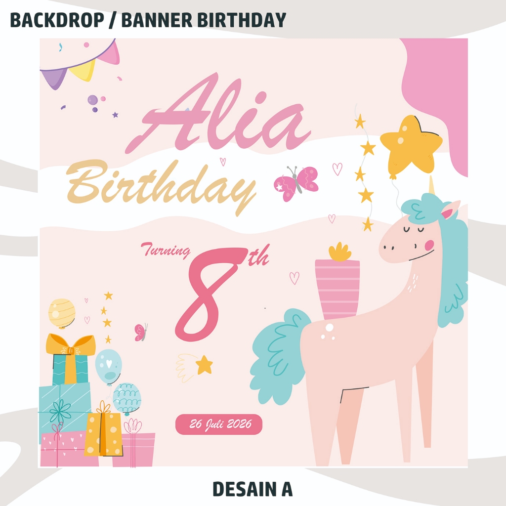 Banner Ulang Tahun Happy Birthday / Spanduk Ultah / Backdrop Dekorasi Ulang Tahun Aesthetic Anak Dew