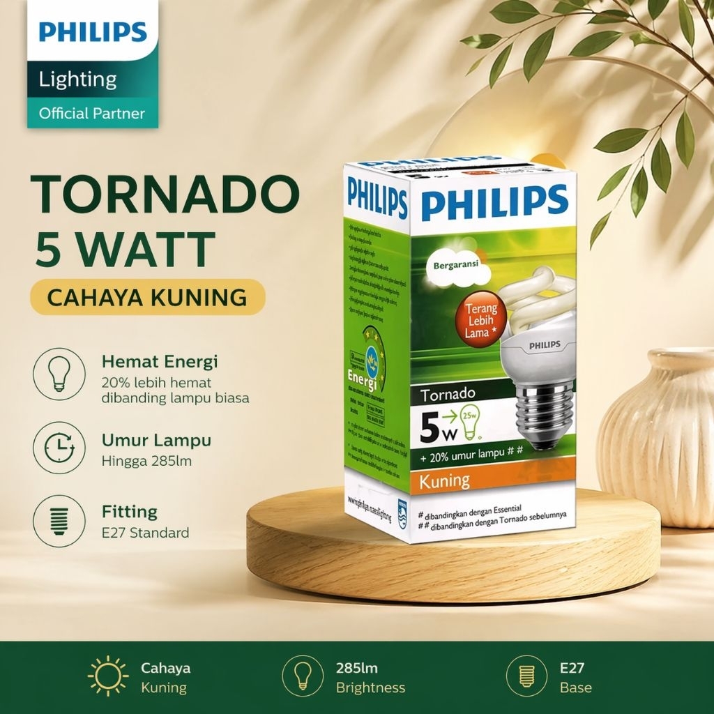 Lampu Philips Tornado | Lampu Philips Spiral | 5 Watt | Cahaya Kuning E27 [ 100% Original ]