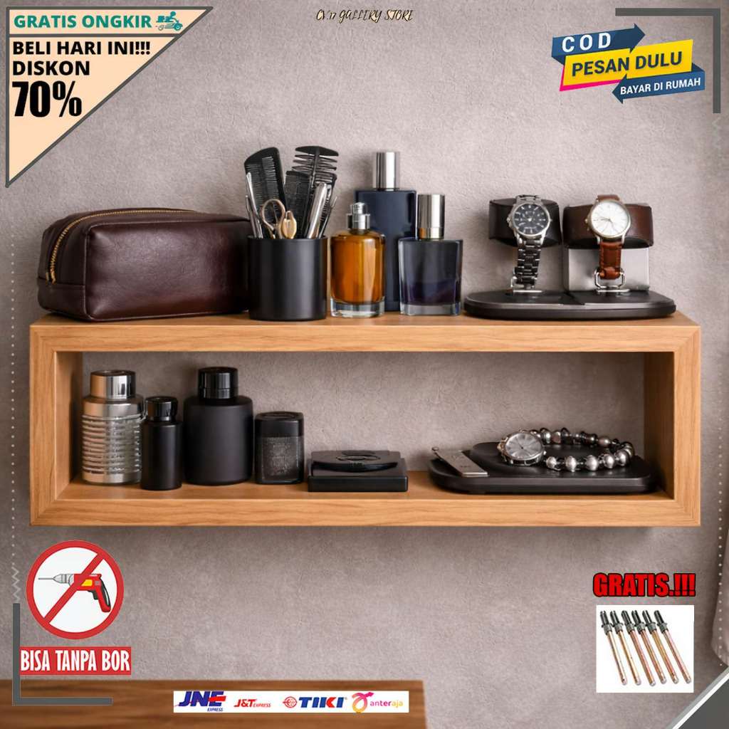 Rak Dinding Kayu Ambalan Aesthetic Kotak Persegi Panjang 60x10x24 Hiasan Dekorasi Dingding Tempel Te