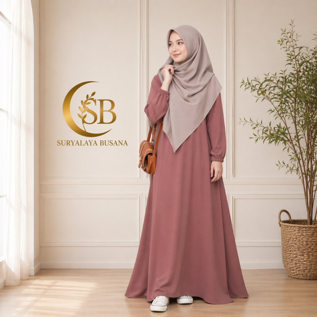 Gamis Syari Lengan Karet Polos Kekinian – Gamis Grosir Cibaduyut