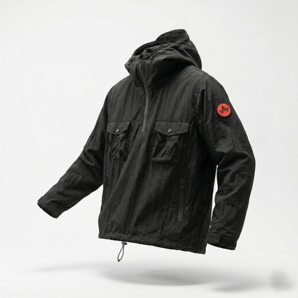 Jaket Overshirt Gorpcore CRINKLE Halfzip Nylon Black Waterproof