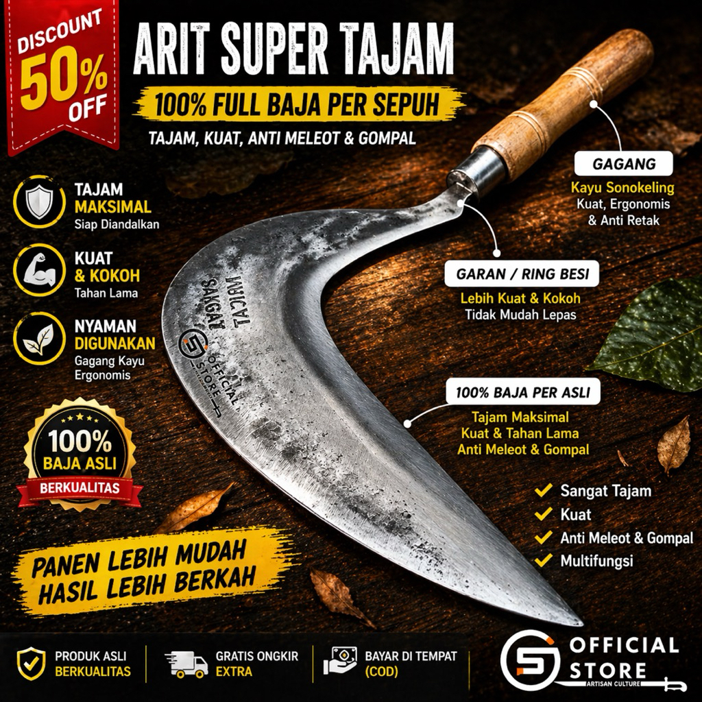 ARIT SUPER ASLI GARUT BAHAN BAJA PREMIUMGagang Kayu Sonokeling Cap Sinar