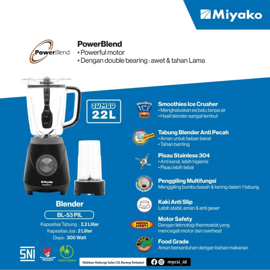 MIYAKO BL53PIL BLENDER MIYAKO JUMBO 2,2L