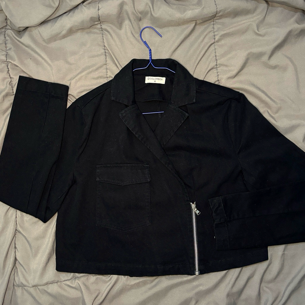 PRELOVED - COLORBOX - Cropped Biker Jacket - Size M - Black