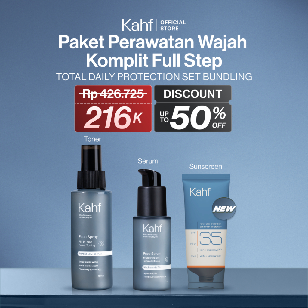 [KAHF BUNDLE 3IN1 PAKET PERAWATAN WAJAH] Paket Total Daily Protection Set Bundling (Toner + Serum + 