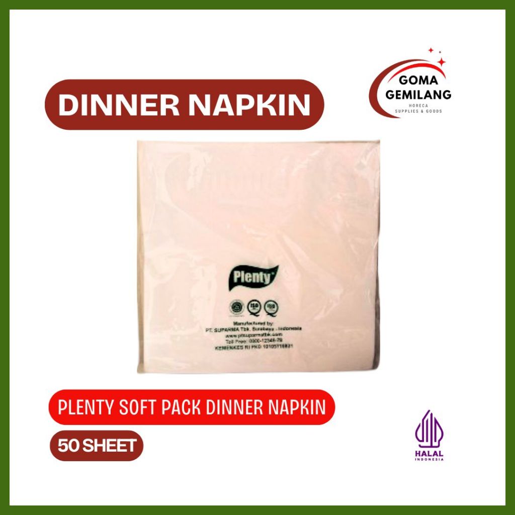 Tissue Plenty Dinner Napkin Satuan 50 Sheet 2 Ply - PLENTY Eco Friendly