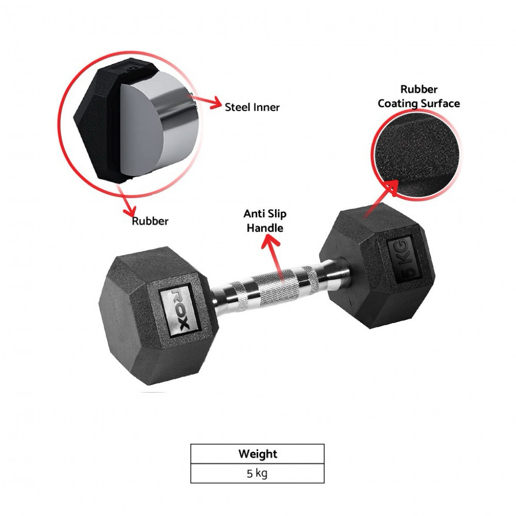 Dumbell Hexagon Rox 5kg / Angkat Beban Dumbell Hexagon Rox 5kg