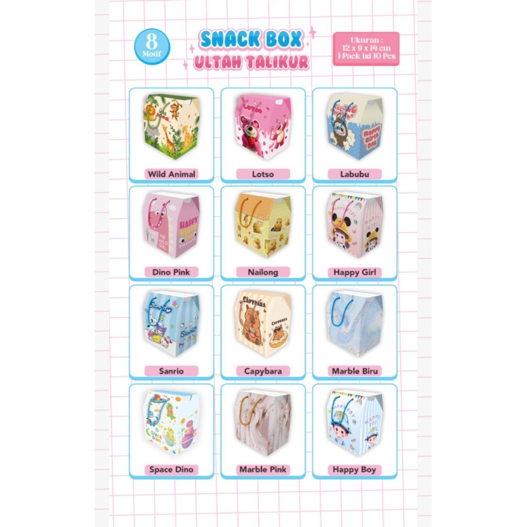 (ISI 10PCS) BOX ULTAH ANAK/BOX SNACK ULTAH/BOX HAMPERS ULTAH ANAK LUCU