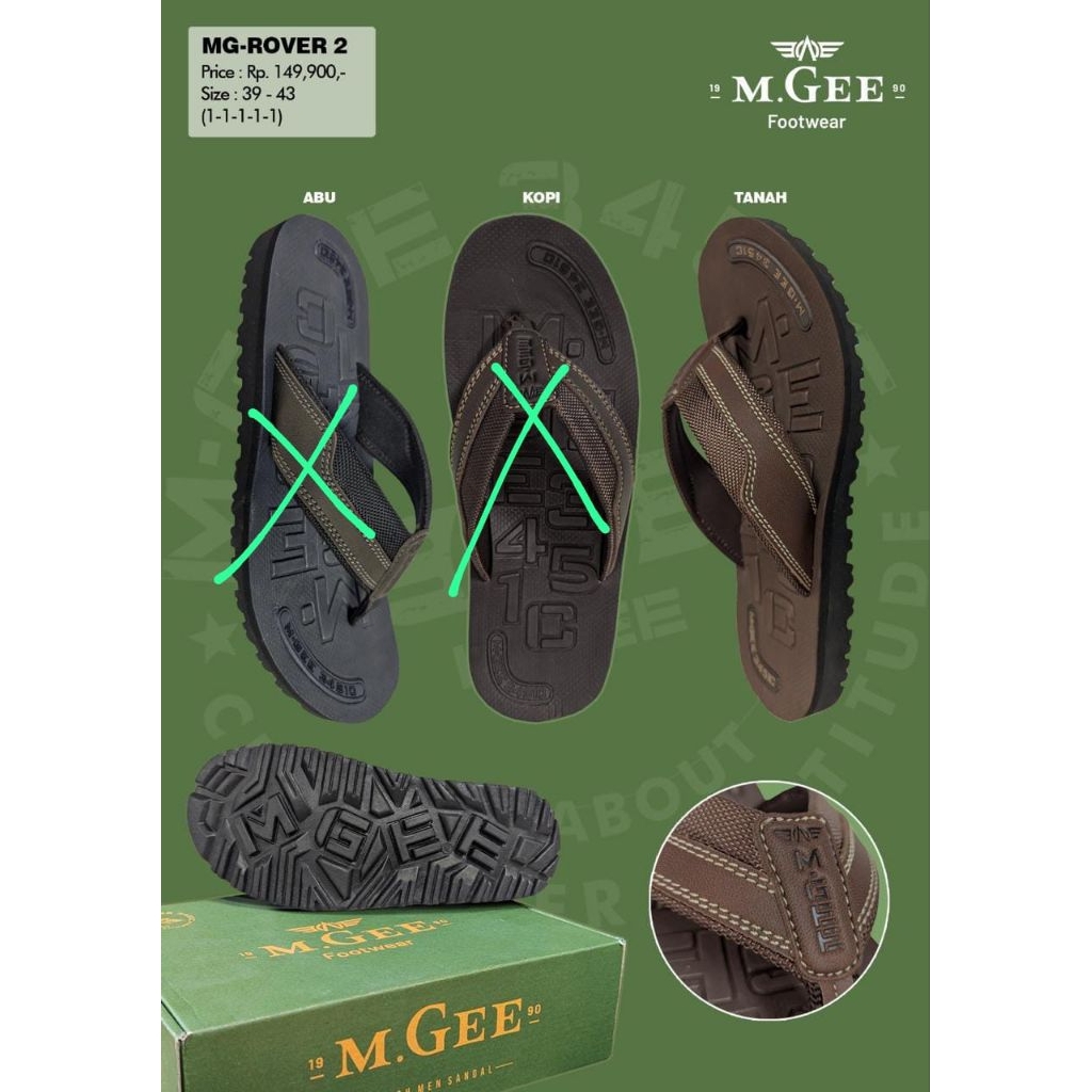 Sandal Japit Pria Mgee Rover Warna Abu Dan Tanah Size 39-43 / Mgee Original
