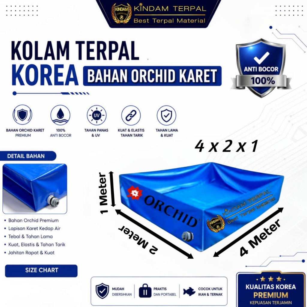 KOLAM TERPAL ORCHID 4x2x1 SEMI KARET | KOLAM TERPAL IKAN LELE, NILA, GURAME, KOI