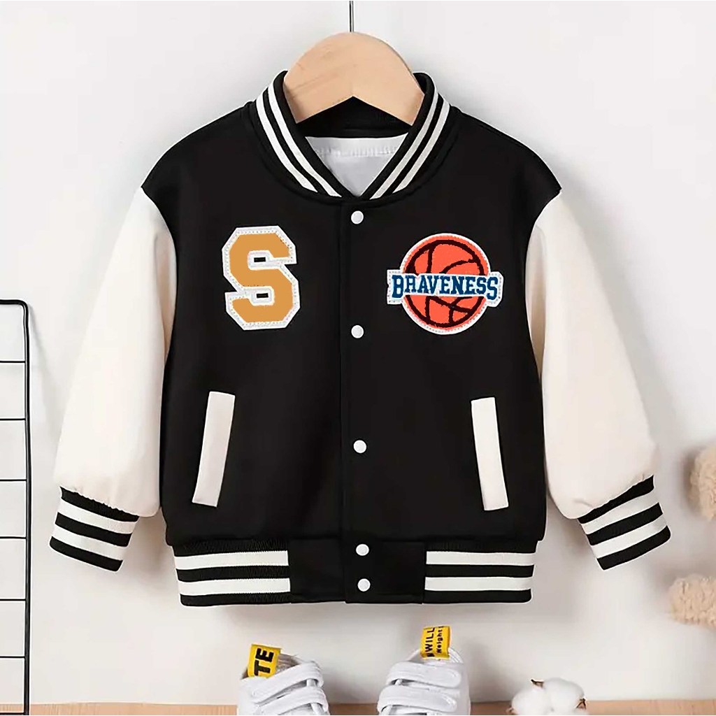 Jaket Baseball Varsity INISIAL S BRAVANESS Anak Laki Laki Perempuan Varsity Anak Terbaru 2024 INISIA