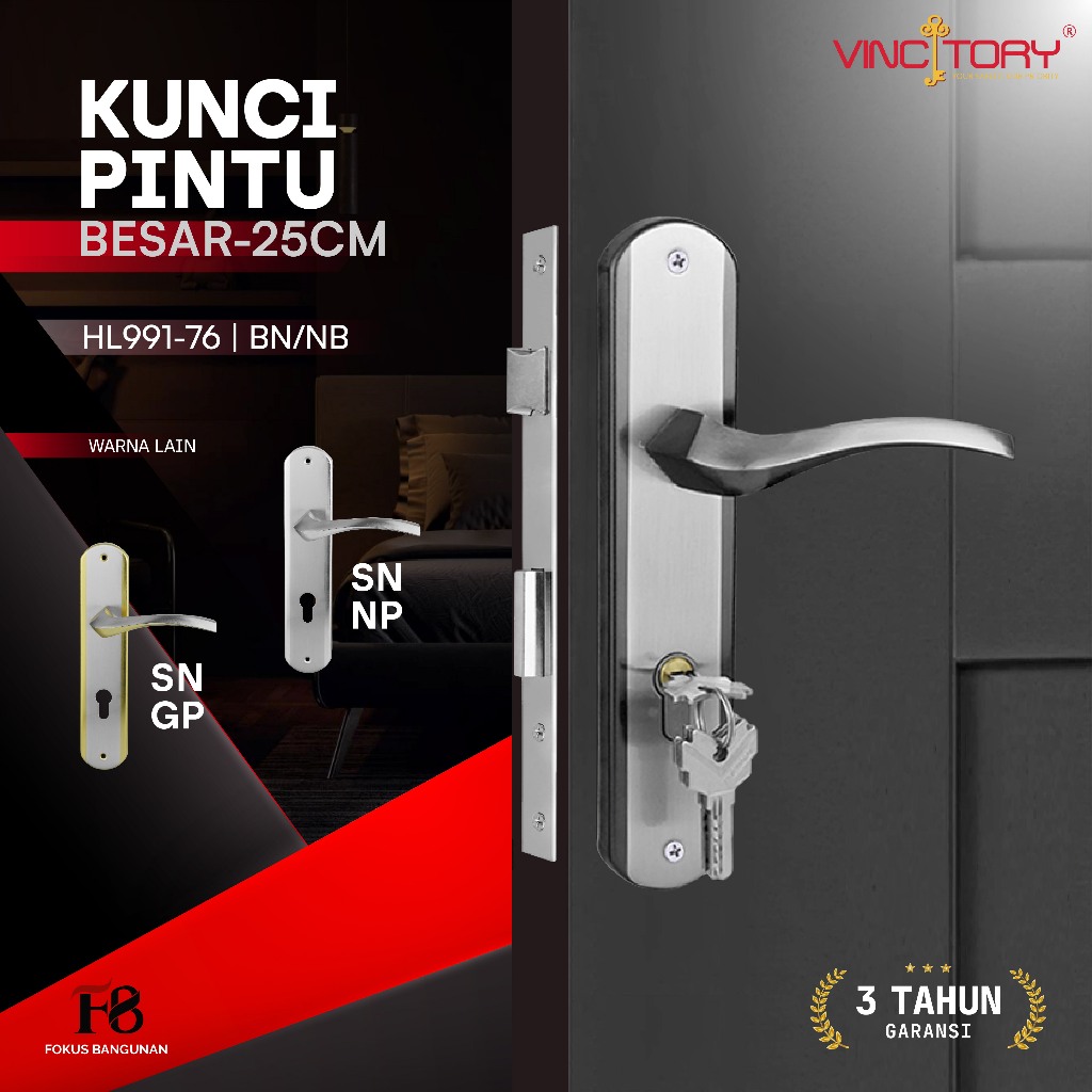 VINCITORY - Handleset Gagang Kunci Pintu Rumah Minimalis 25cm Besar | Kunci Pintu Rumah Zink Alloy