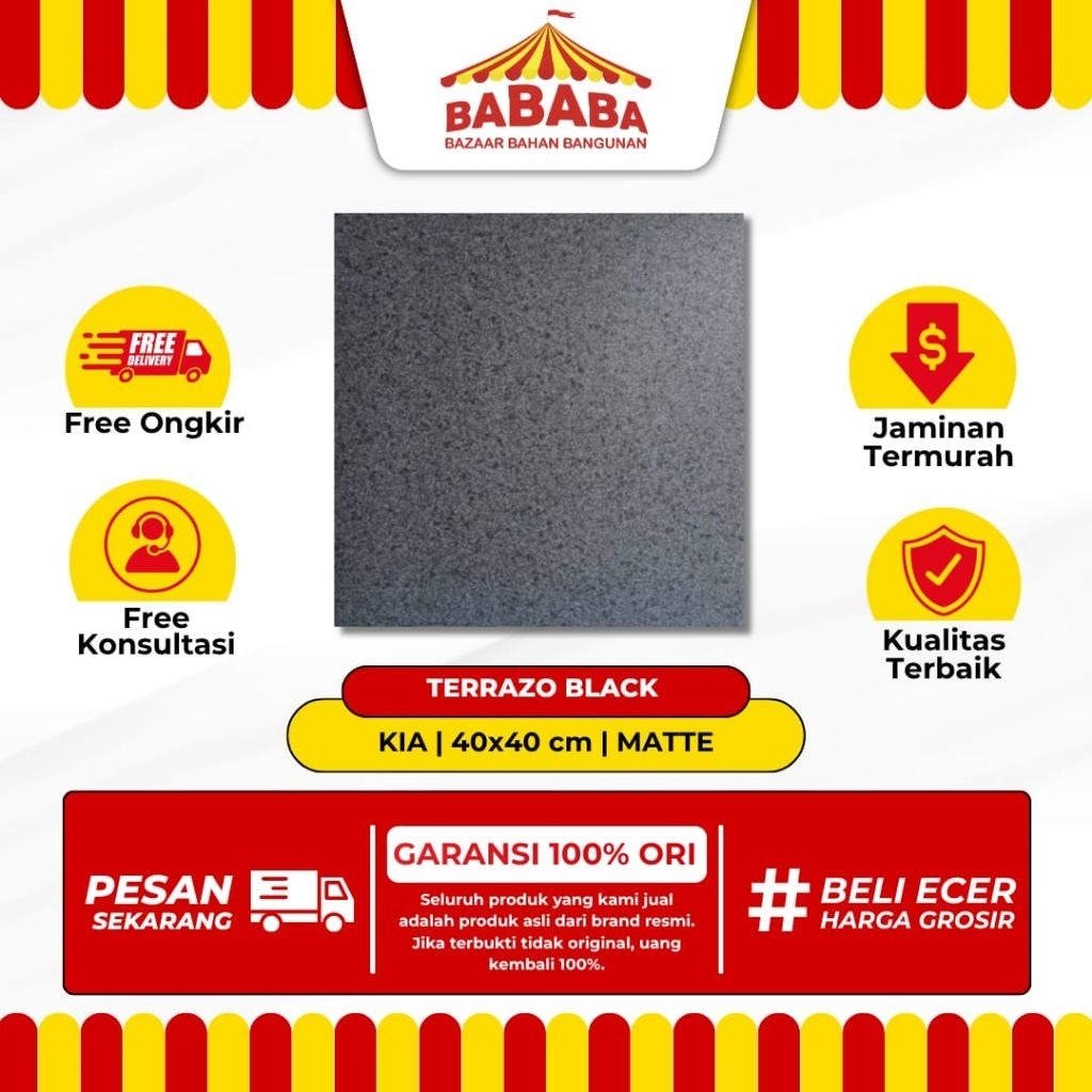 Keramik Lantai Ukuran 40x40 KIA Terazzo Black I Motif Terazzo Matte Drop Keramik Lantai Garasi Outdo