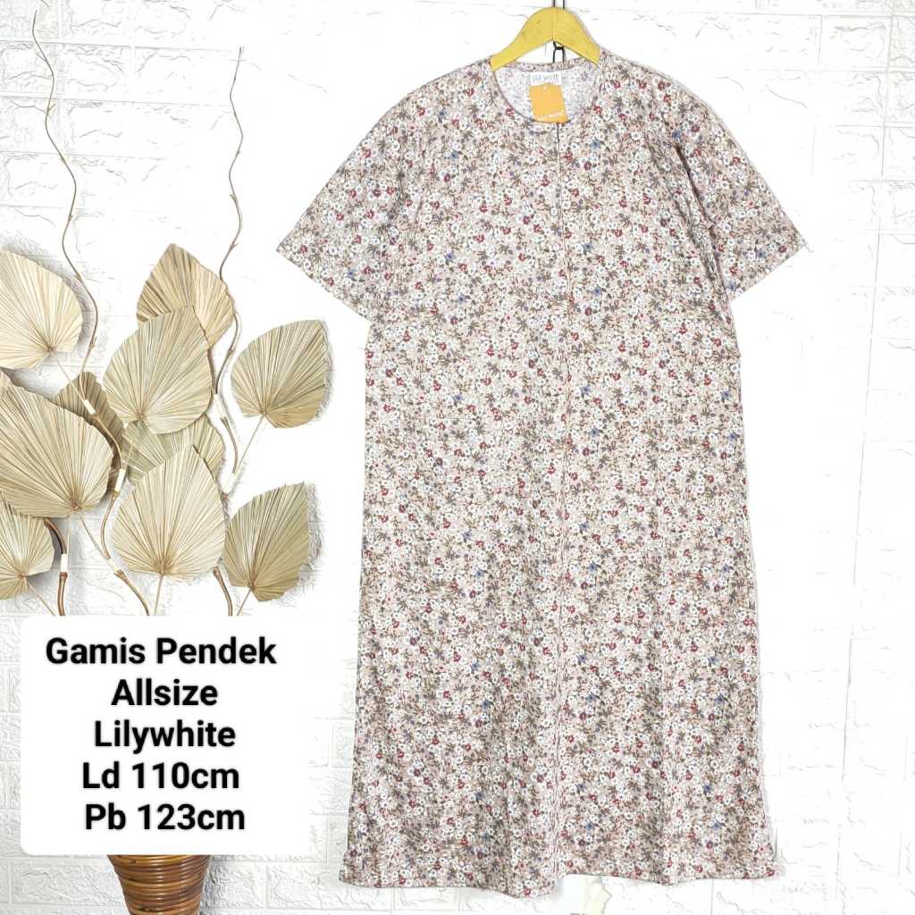 Eksklusif Lily White Gamis Lengan Pendek Bahan Kaos Motif Bunga
