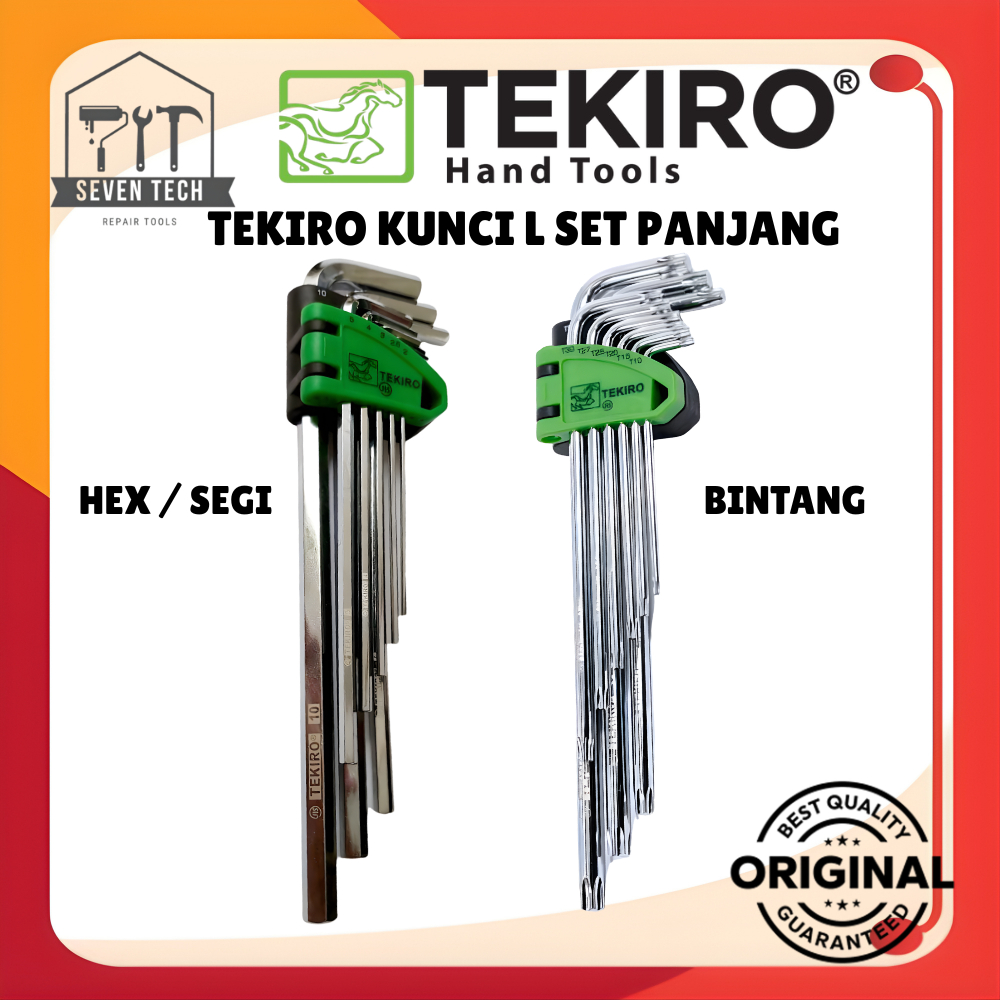 KUNCI L SET TEKIRO PANJANG 8PCS SEGI / 9PCS BUNGA 2-10MM HEX KEY LONG T10-T50 TORX KEY ORIGINAL TEKI