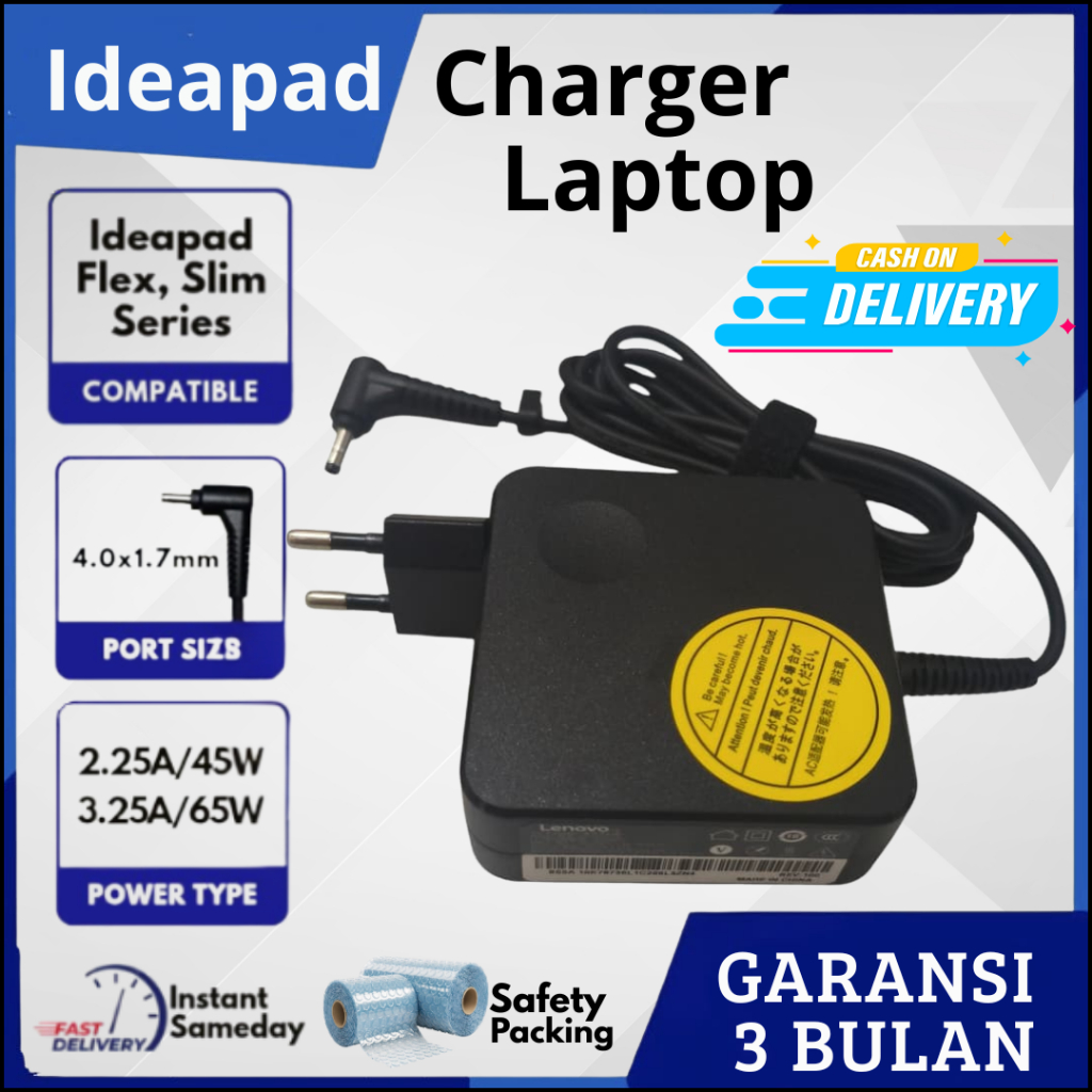 Adaptor Cas Laptop Lenovo ldeapad Original Small Plug Pin Bulat Seri 100 100-14 110 110S 120 130 310