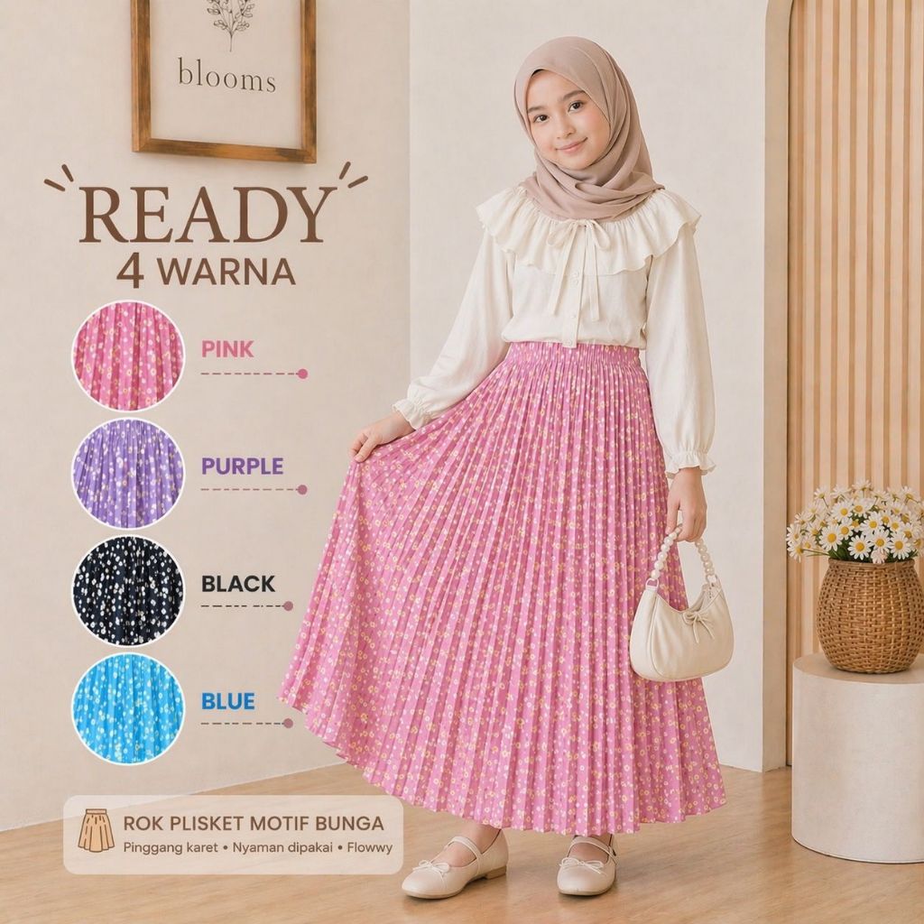 Rok plisket anak rok panjang polos dan motif hyget premium bawahan couple ibu anak 3tahun anak tangg