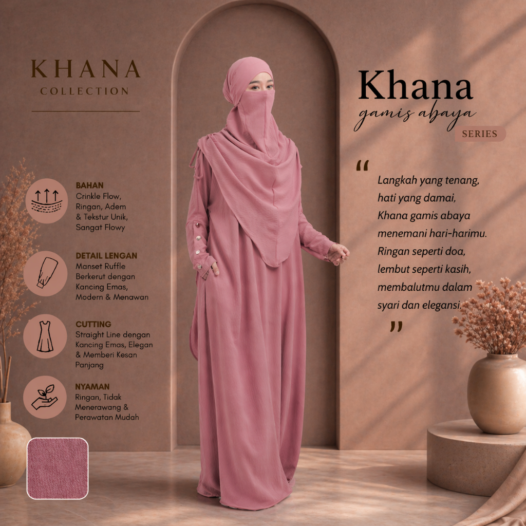 KHANA GAMIS ABAYA KAFTAN KHIMAR SYAR'I CADAR CRINKLE EXCLUSIVE BISA MODEL SERUT