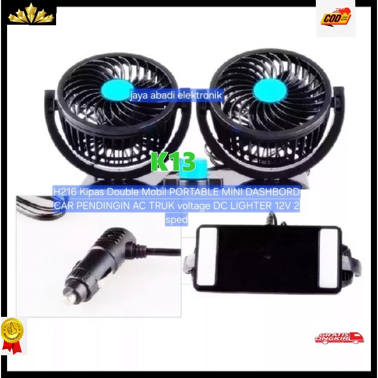 K13 H216 Kipas Double Mobil PORTABLE MINI DASHBORD CAR PENDINGIN AC TRUK voltage DC LIGHTER 12V dua 