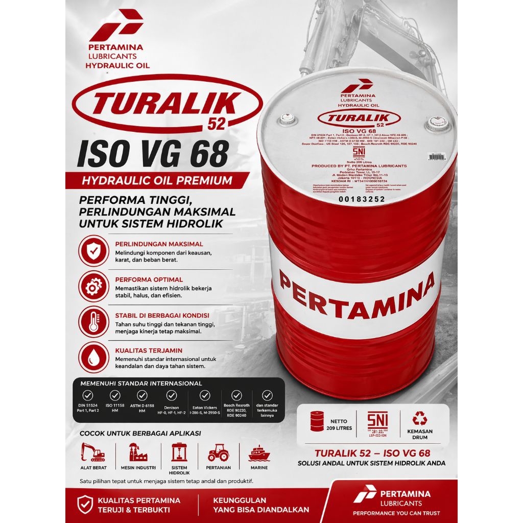 Oli Hidrolik Pertamina TURALIK 52 (eceran harga per liter)