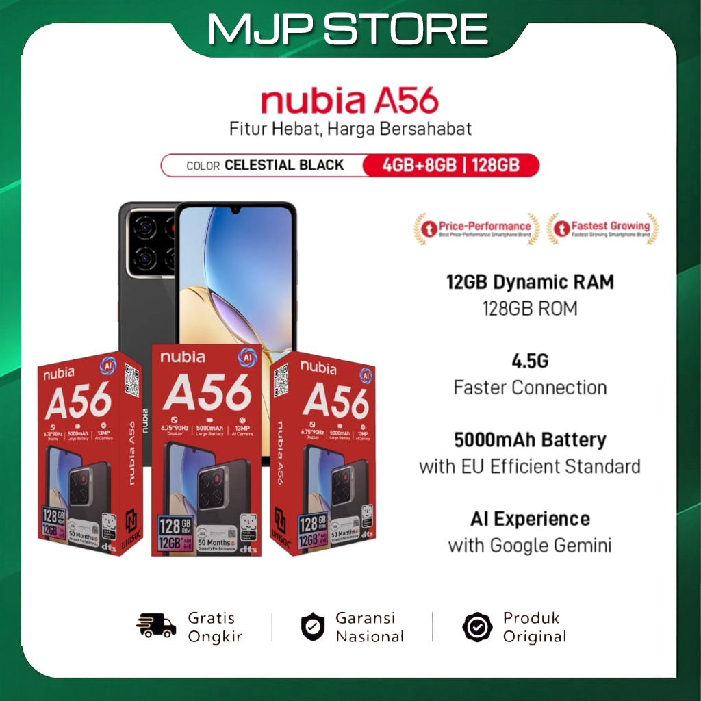 ZTE NUBIA A56 4+12GB, Smartphone Kamera AI 13MP Garansi Resmi
