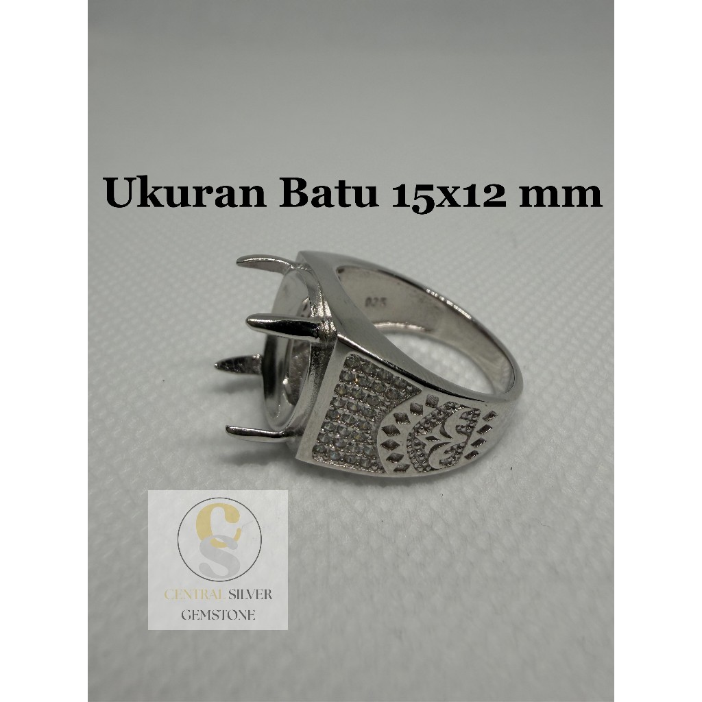 Emban Cincin Silver 925 pria untuk batu akik [Ukuran 15x12 mm]