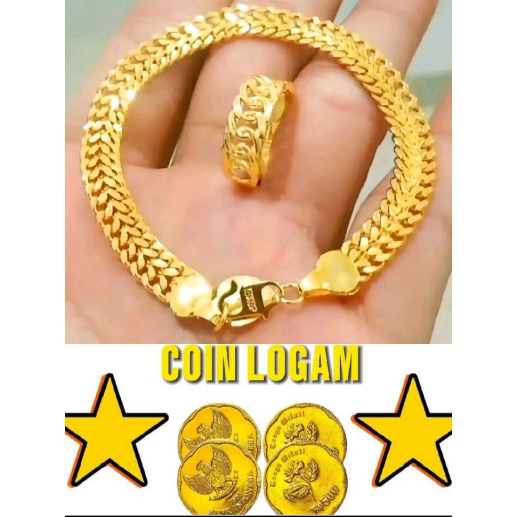 GELANG TANGAN KOIN ASLI 1991 GELANG TANGAN RANTAI TIKAR WARNA EMAS FREE CINCIN RANTAI WARNA EMAS ANT